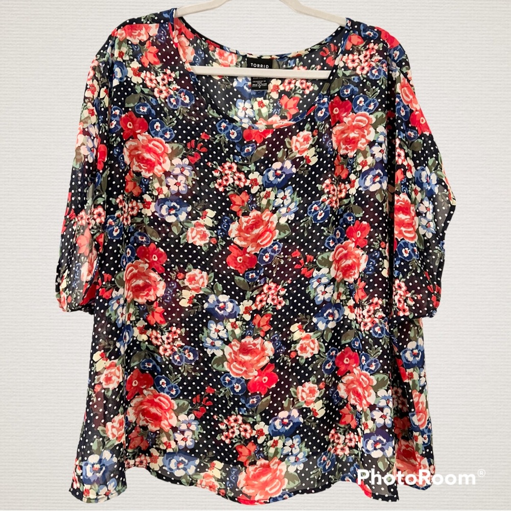 Torrid Polka Dot Floral Sheer Blouse